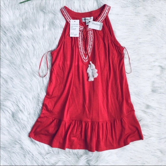 Neiman Marcus Coral Tassel Tank Striped Halter neckline. - Picture 5 of 13